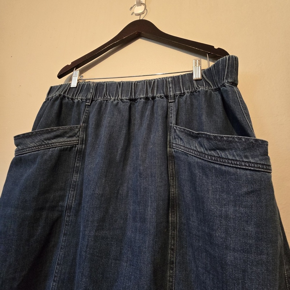Vintage St Johns Bay 90s Y2K Denim Knee Length Skirt Women's XXL Petite Pockets - Picture 3 of 12
